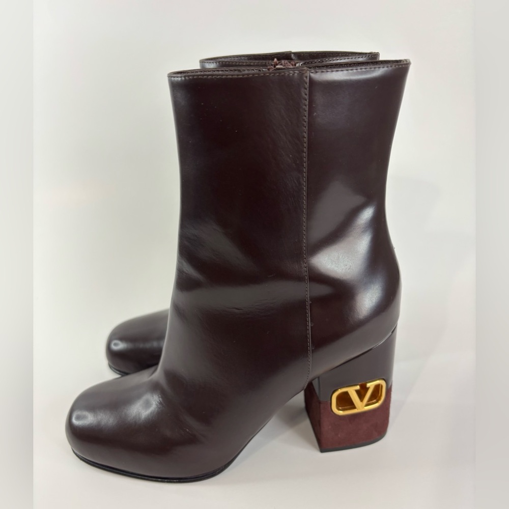 Valentino Garavani VLogo Heritage Leather VLogo-Heel Burgundy Booties
